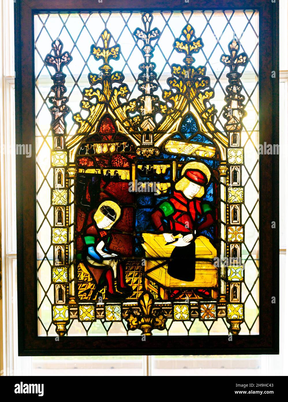 Stained glass panel with saints Crispian and Crispinian, 15 century cc, France, Hermitage museum collection, St. Petersburg, Russia Stock Photo