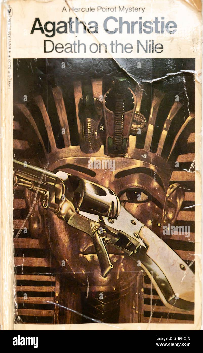 Book cover showing wear of Agatha Christie's Death on the Nile novel. The novel is to be adapted into film movie motion picture in 2022. Stock Photo