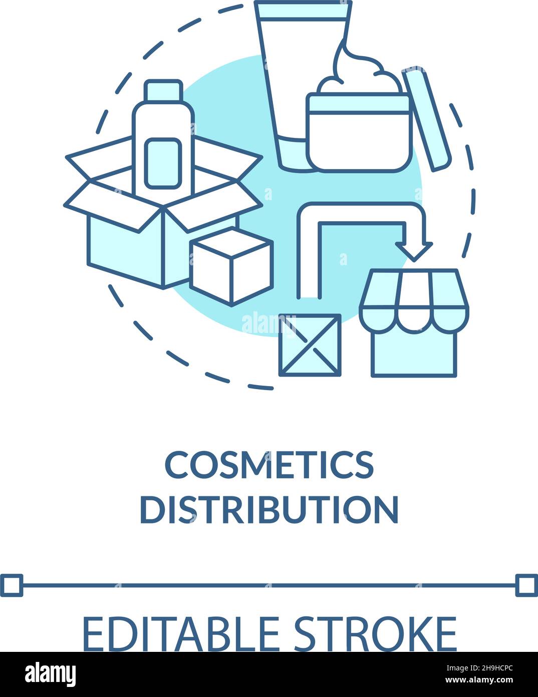 Cosmetics distribution turquoise blue concept icon Stock Vector