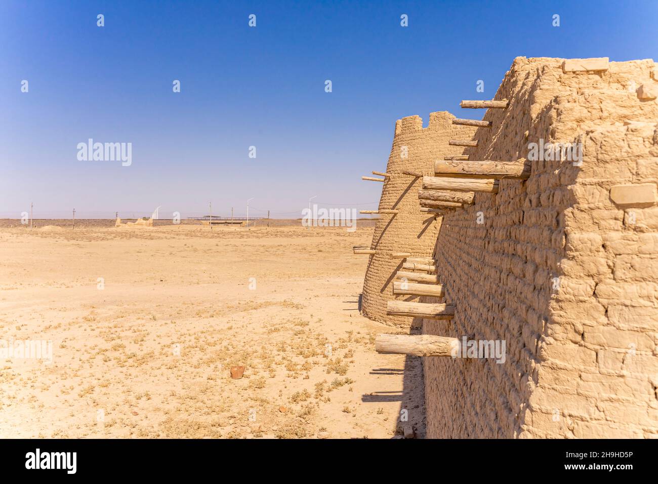 Wall, fortification of an ancient city of Sawran or Sauran, Silk Way, founded 6th cc, ruins of 12-16th century, Kazakhstan, Central Asia Stock Photo