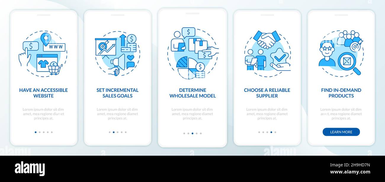 Distribution company tips onboarding mobile app page screen Stock Vector