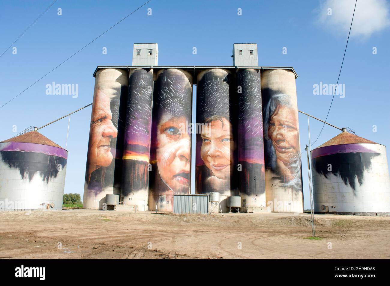 The painted silos in Sheep Hill that form part of the Victoria Silo Art