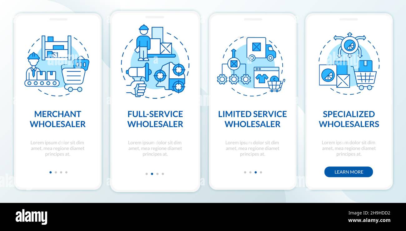 Types of distributors onboarding mobile app page screen Stock Vector ...