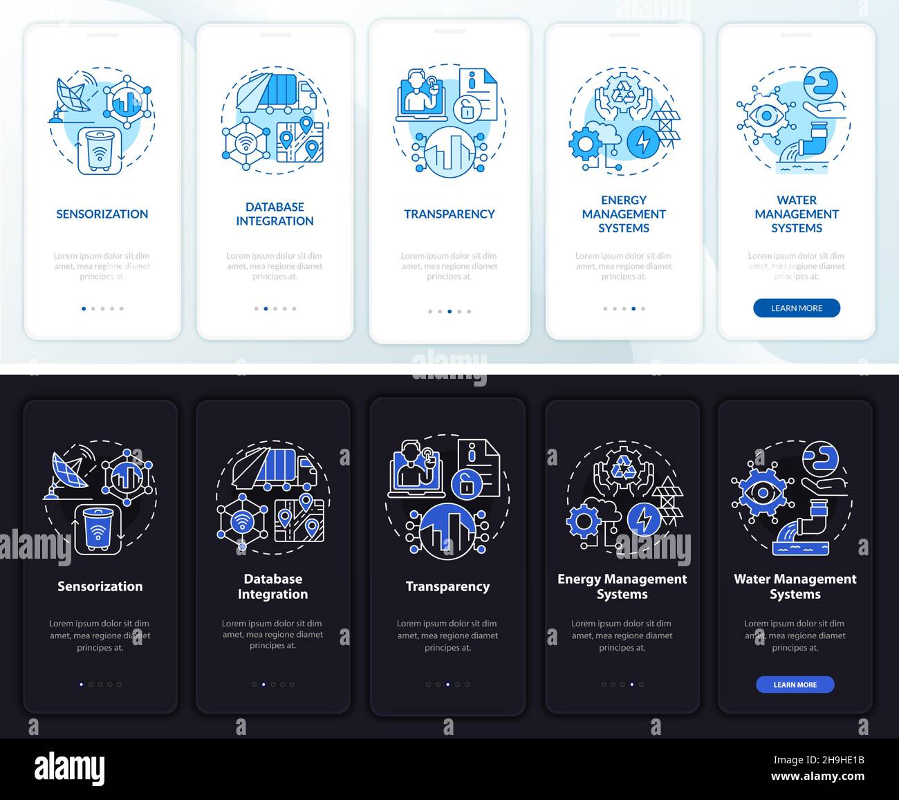 City management digitalization onboarding mobile app page screen Stock Vector
