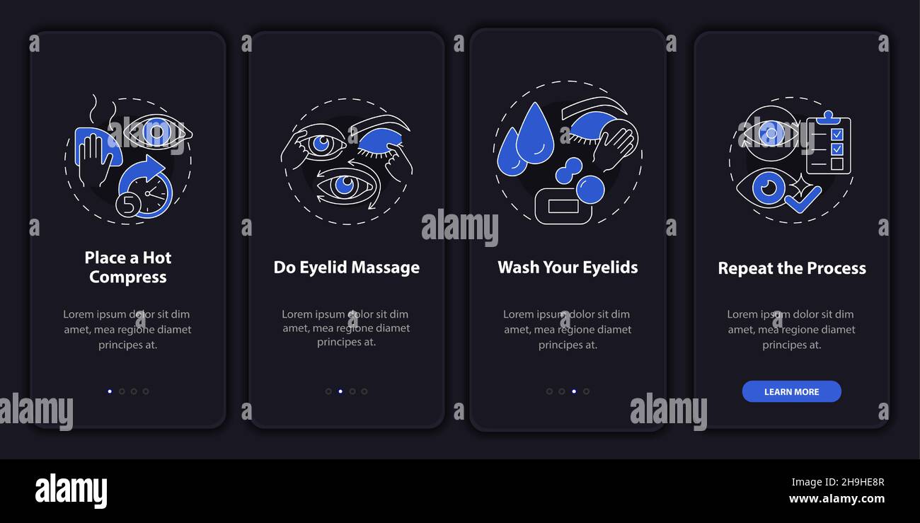 Cleansing eyes black onboarding mobile app page screen Stock Vector