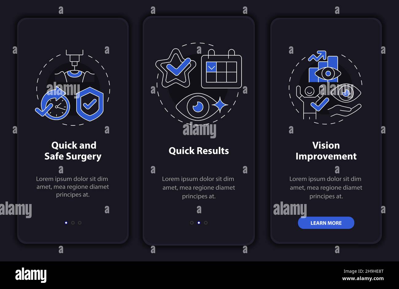 Pros of laser eye surgery black onboarding mobile app page screen Stock ...