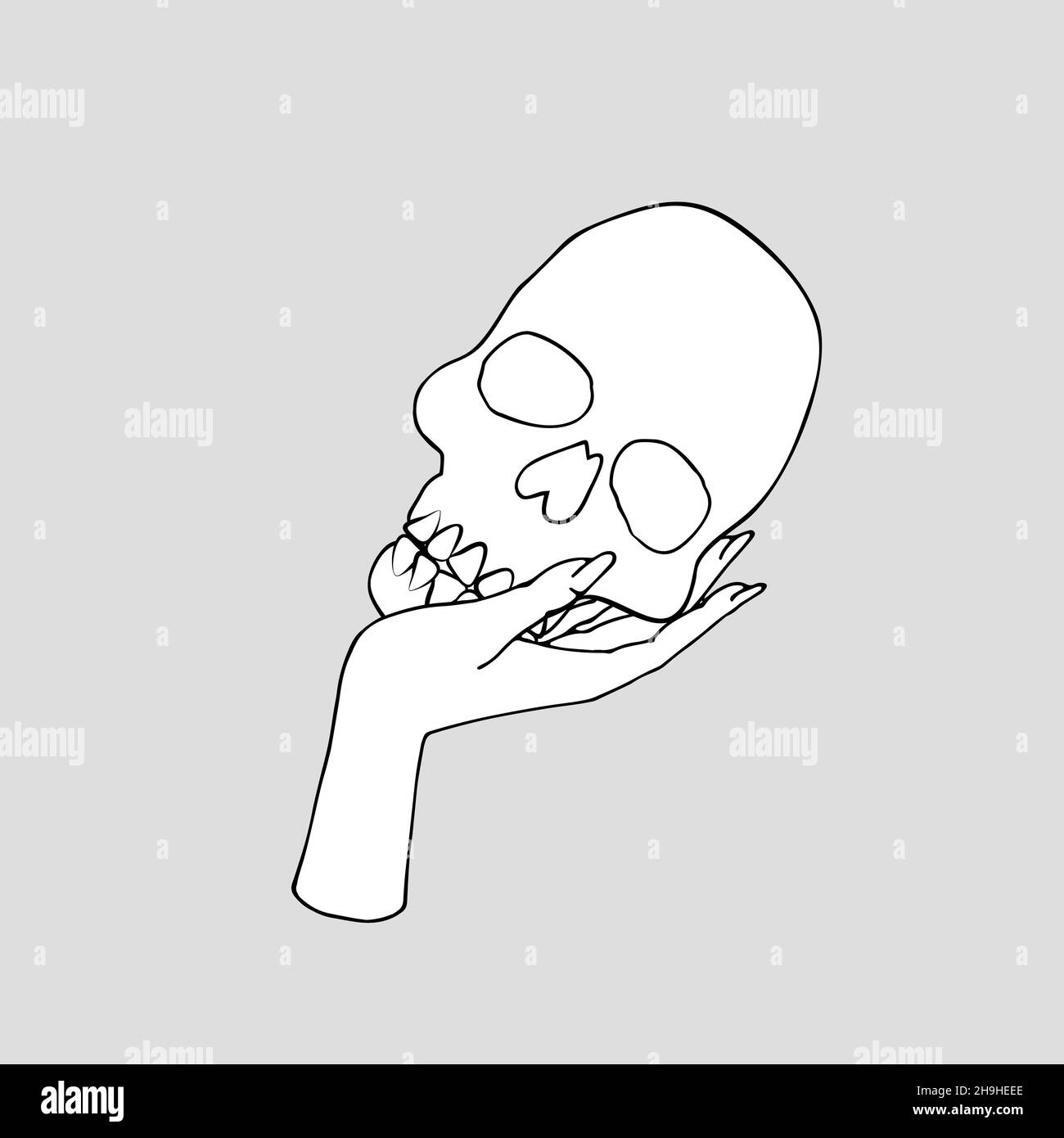 Vintage Mystic female Hand holding human skull. Stock Vector
