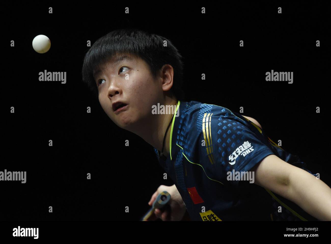 Singapore. 7th Dec, 2021. Sun Yingsha of China serves during the women