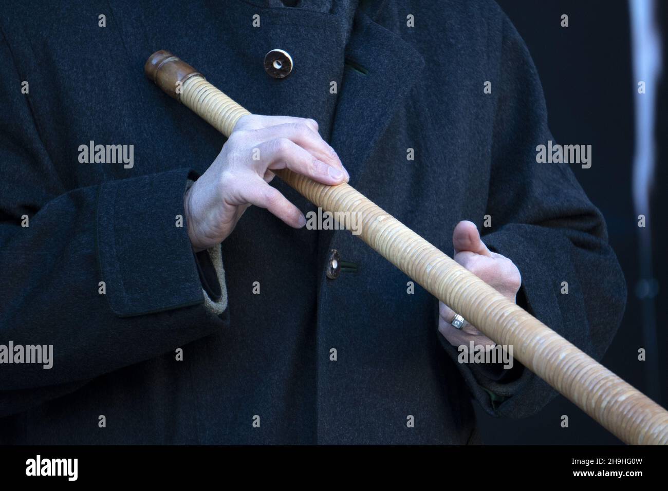 Wood mountain traditional horn musical instrument close up Stock Photo