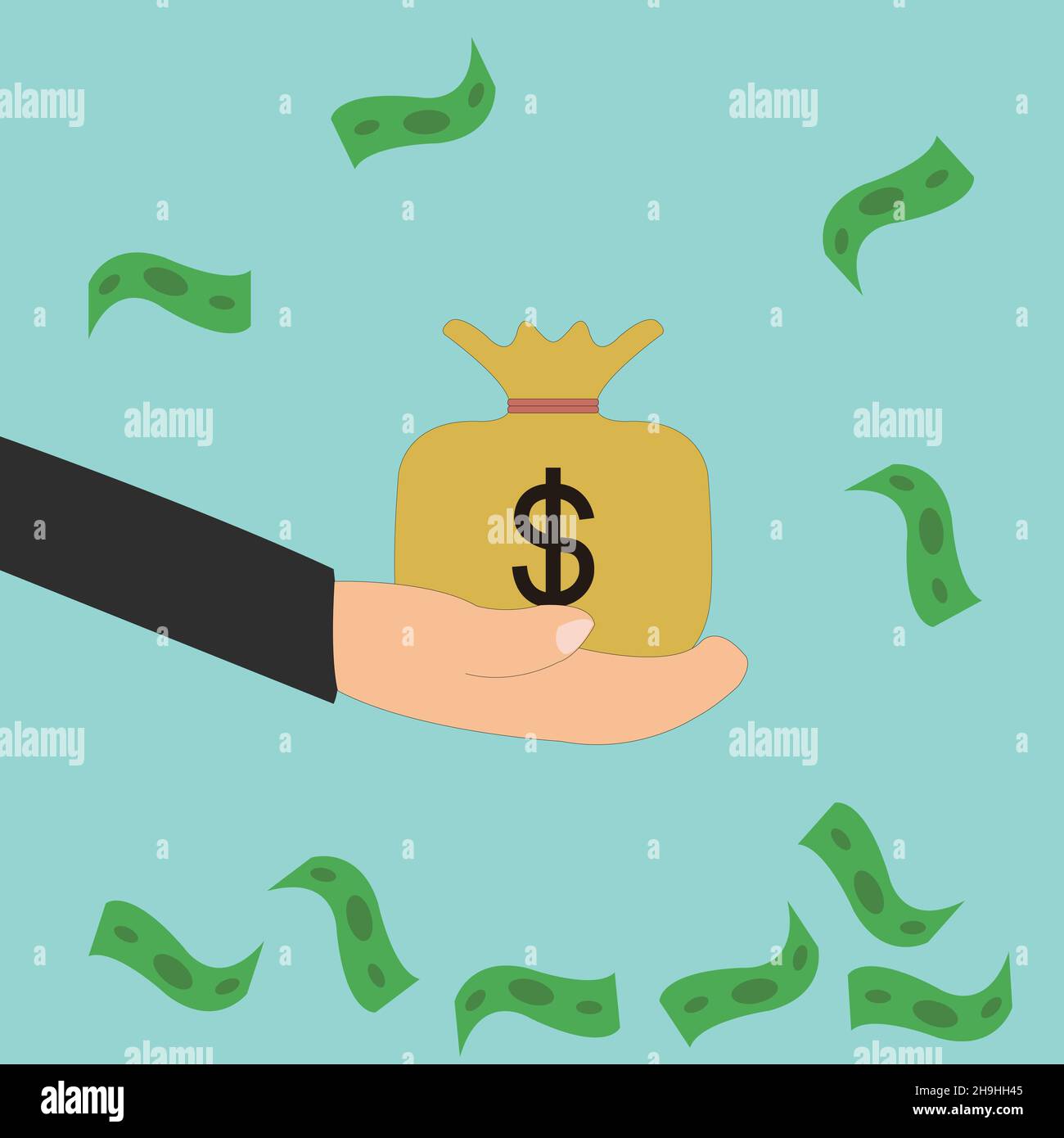 There is a bunch of money on my hand and money is flying away Stock Vector