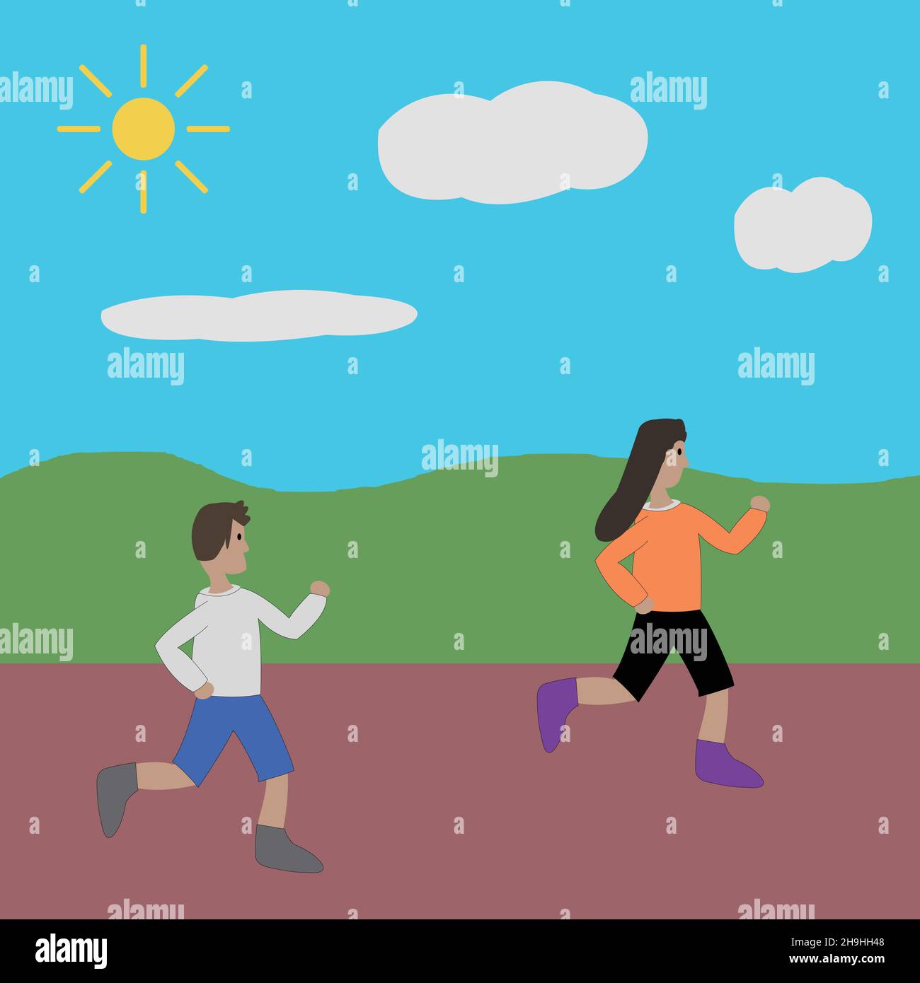 The scenery of people exercising outdoors on a clear day Stock Vector