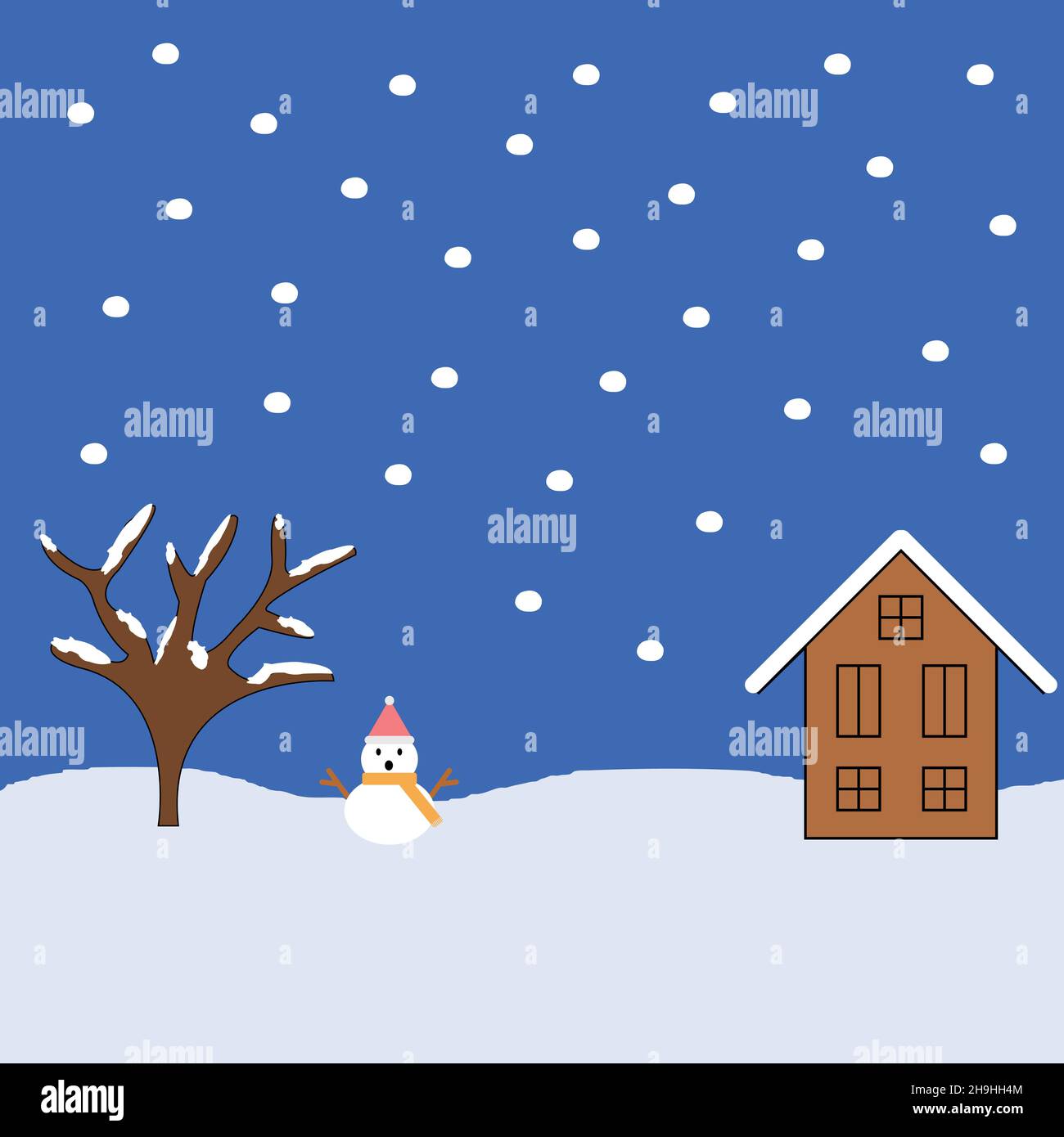 The scenery of the village in the winter when it snows Stock Vector