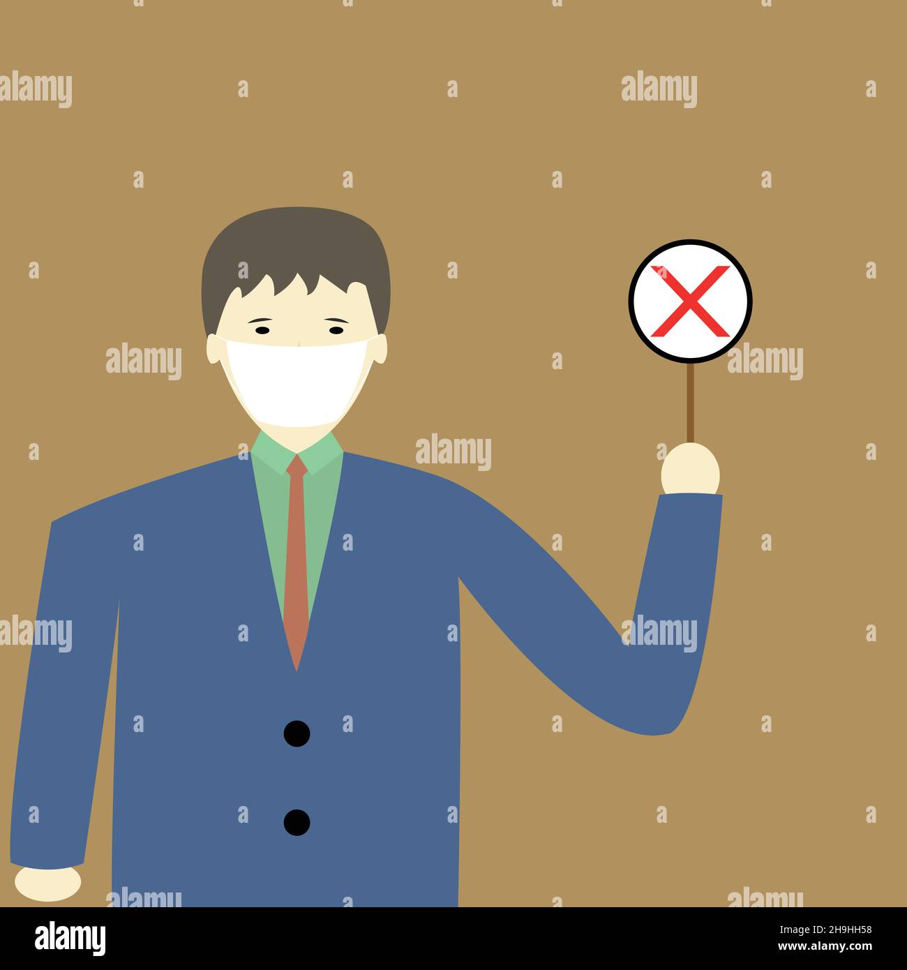 A person wearing a mask and holding an X sign in his hand Stock Vector
