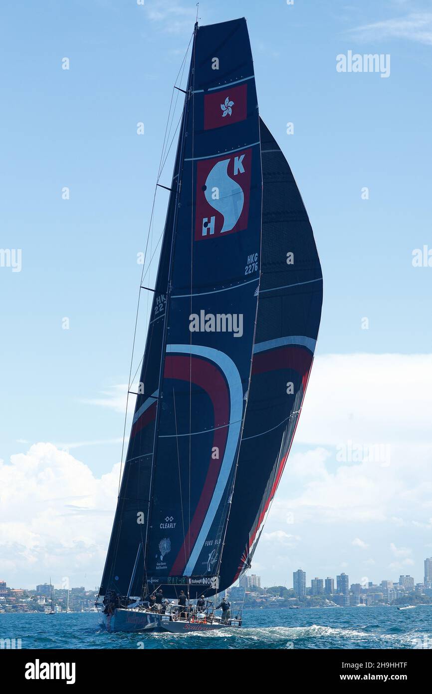Sydney, Australia. 7th December 2021; Cruising Yacht Club of Australia, Sydney, NSW, Australia: SOLAS Big Boat Challenge; maxi yacht SHK Scallywag 100 in full racing sails Credit: Action Plus Sports Images/Alamy Live News Stock Photo