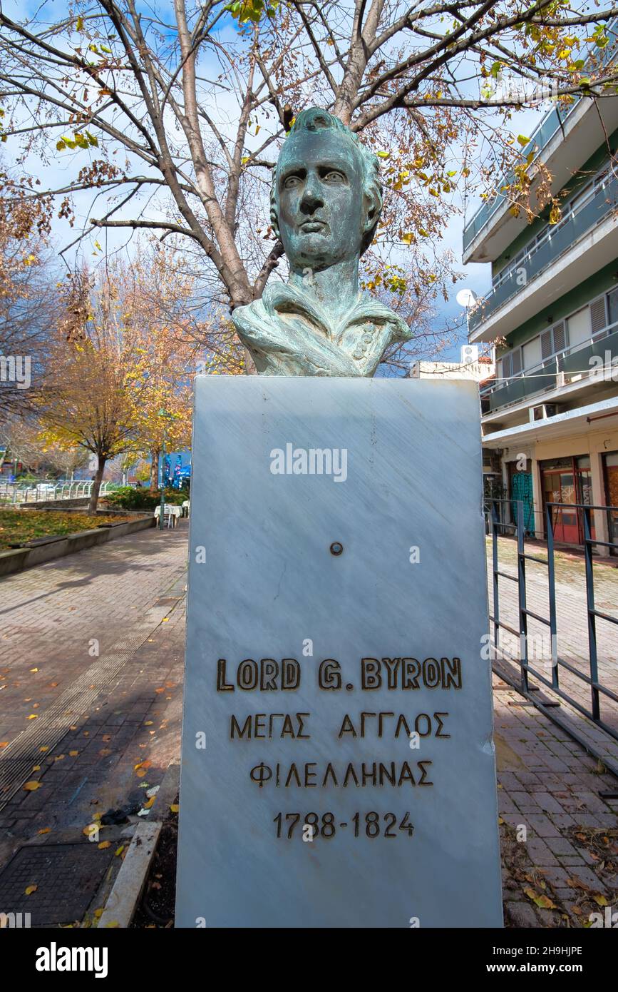 LARISSA, GREECE - Dec 06, 2021: Poet, celebrity, and revolutionary, Lord (George Gordon) Byron was one of the most influential and controversial figur Stock Photo