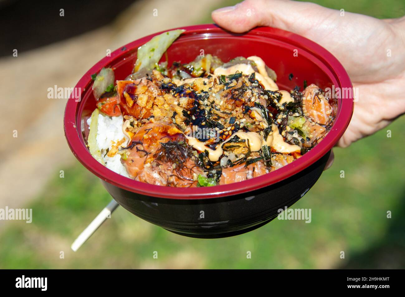 Poke Bowl, Lawaia Fish Company, Lihue, Kauai, Hawaii Stock Photo