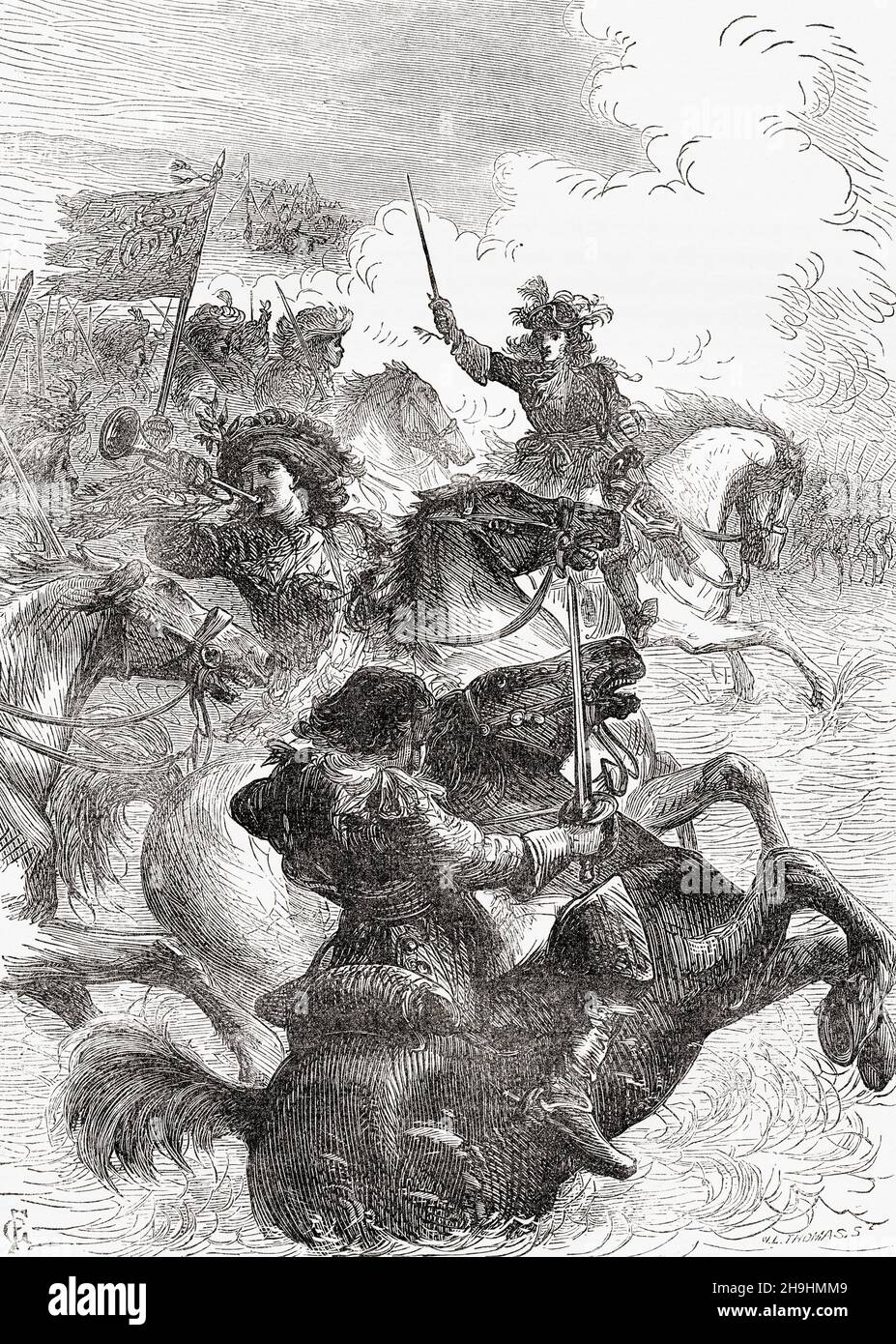 William III at the Battle of the Boyne, 1690.  King William III of England, 1650 -1702, Prince of Orange, Stadtholder of the main Dutch Republic provinces and King of England, Ireland, and Scotland from 1689  - 1702. From Cassell's Illustrated History of England, published c.1890. Stock Photo