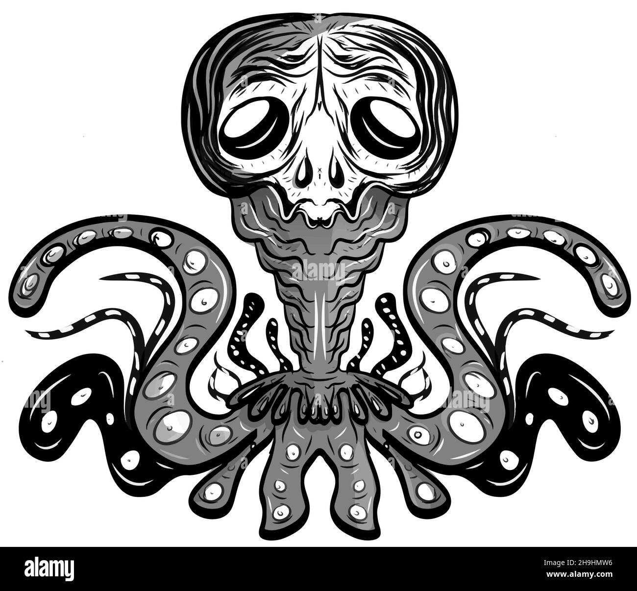 skull art t shirt monster tentacles Stock Vector