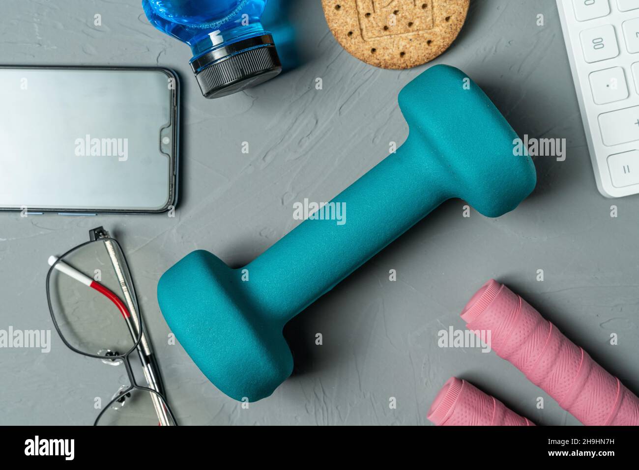 Fitness equipment on the table, healthy life Stock Photo - Alamy