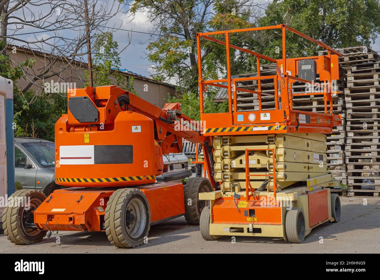 Scissor Lift Elevator Platform Cherry Picker Construction Machine Equipment Stock Photo