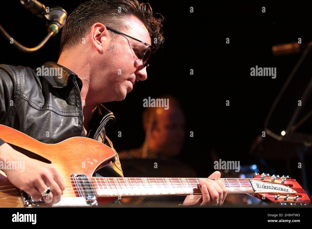 Richard Hawley headlining at the No Direction Home festival despite breaking a leg a few weeks before the gig. A native of the nearby Sheffield, Hawley insisted on giving his performance despite his injury Stock Photo