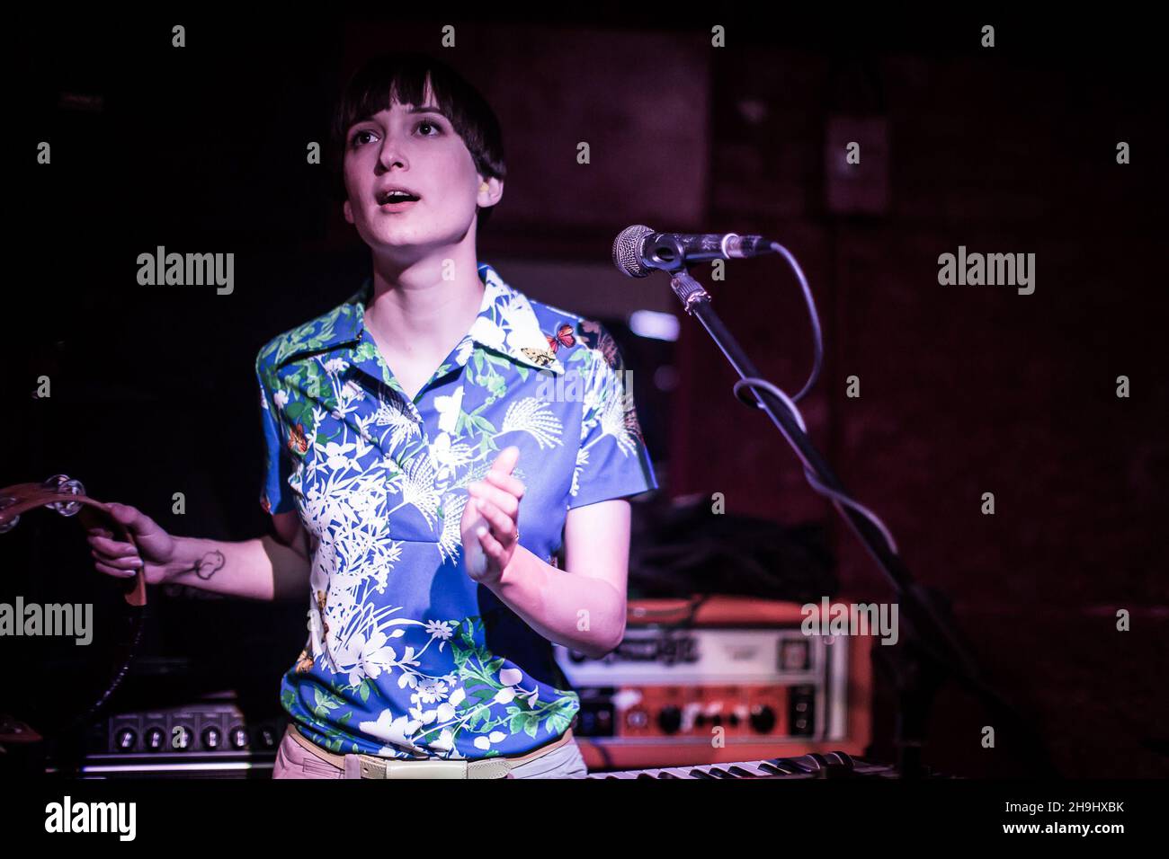 Karin Schlageter of French psych band Beat Mark live on stage at the Buffalo Bar in London Stock Photo
