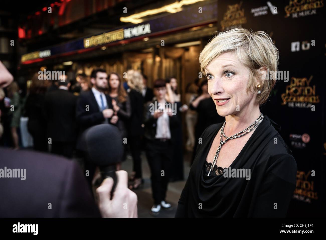 Jane Horrocks on the red carpet at the opening night of Dirty Rotten