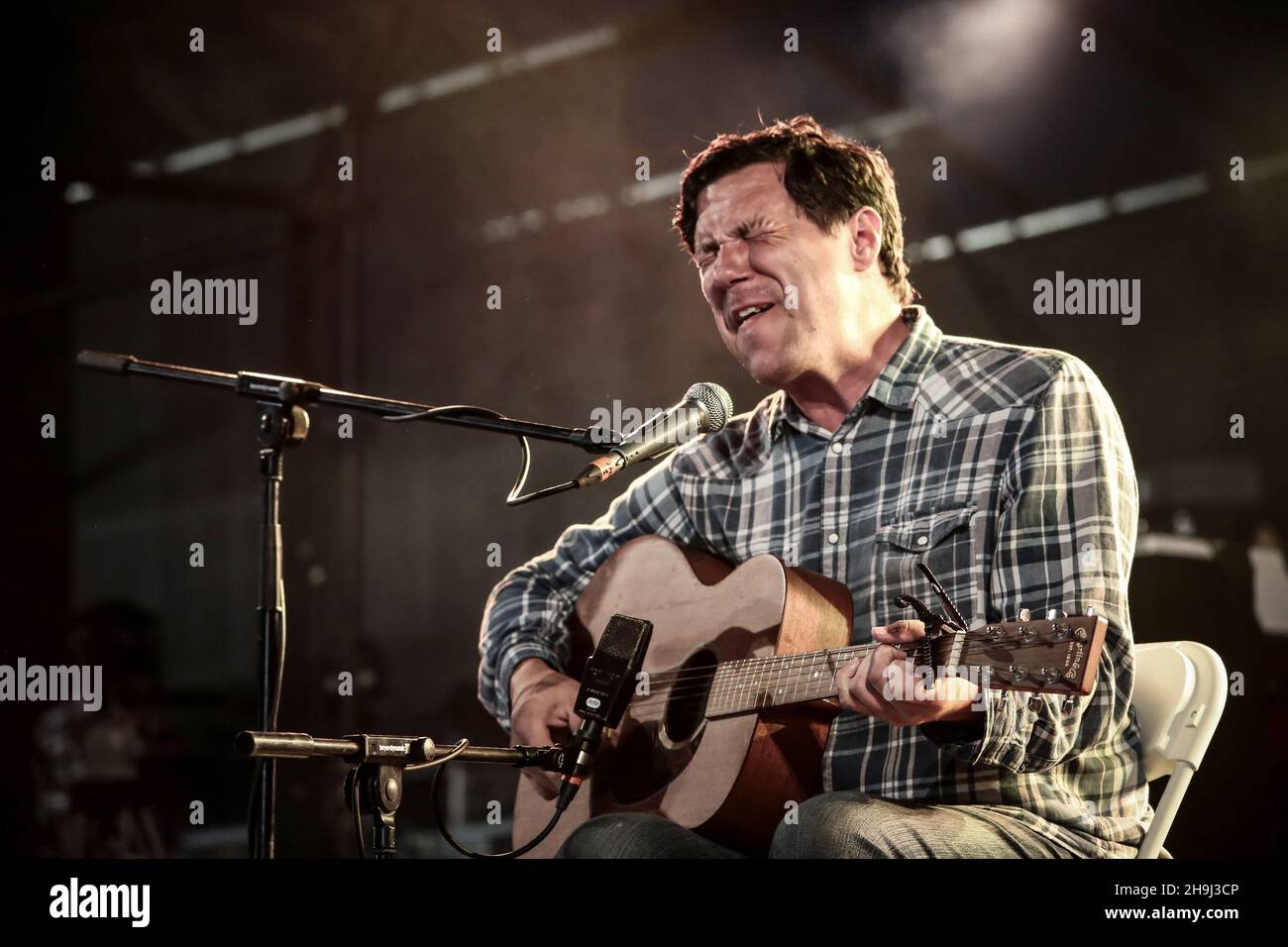 Damien Jurado performing live on stage at the 2014 Latitude Festival in Suffolk, England. Stock Photo