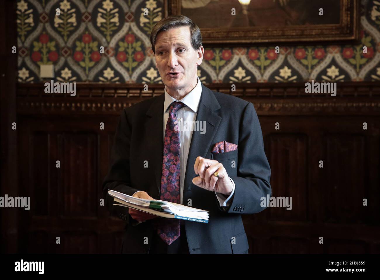 Dominic Grieve QC MP at the launch of the follow-up report by the Low Commission in the Jubilee Room in the Palace of Westminster in London organised by Legal Action Group Stock Photo