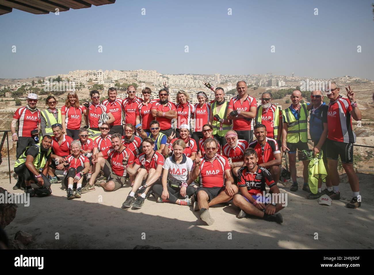 A team photo of the MAP cycle fundraising - A Team Photo Of The Map Cycle Fundraising Team In Bethlehem General Views Of A Fundraiser Cycling Trip Around The West Bank Of Palestine Organised By British Charity Medical Aid For Palestinians In 2015 2H9J9DF 