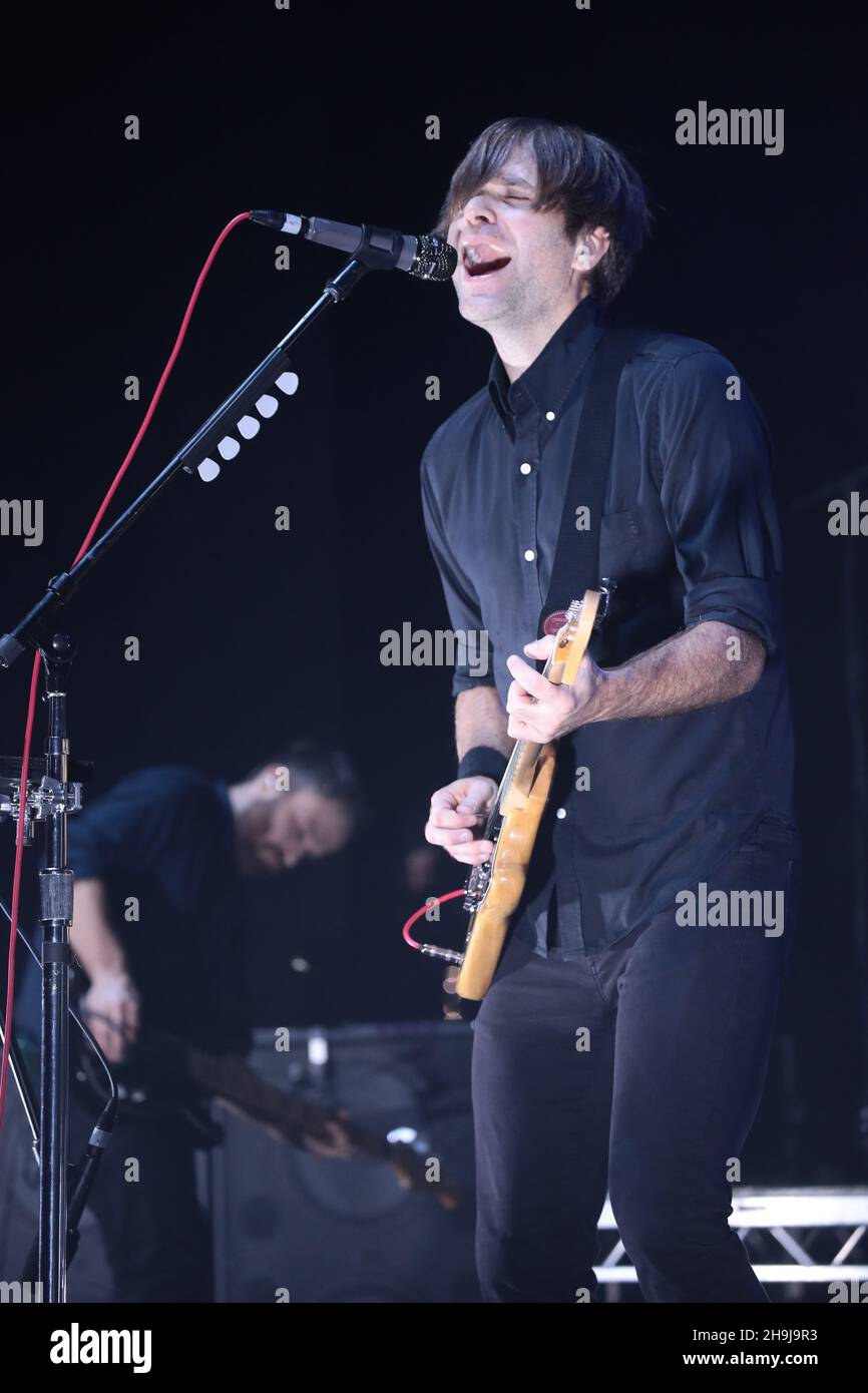 Ben Gibbard of Death Cab for Cutie performing live on stage at the Brixton O2 Academy in London Stock Photo