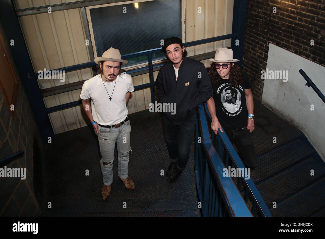 EXCLUSIVE: Night Beats (l-r: Jakob Bowden, Lee Blackwell, James Traeger) back stage at Scala in London Stock Photo