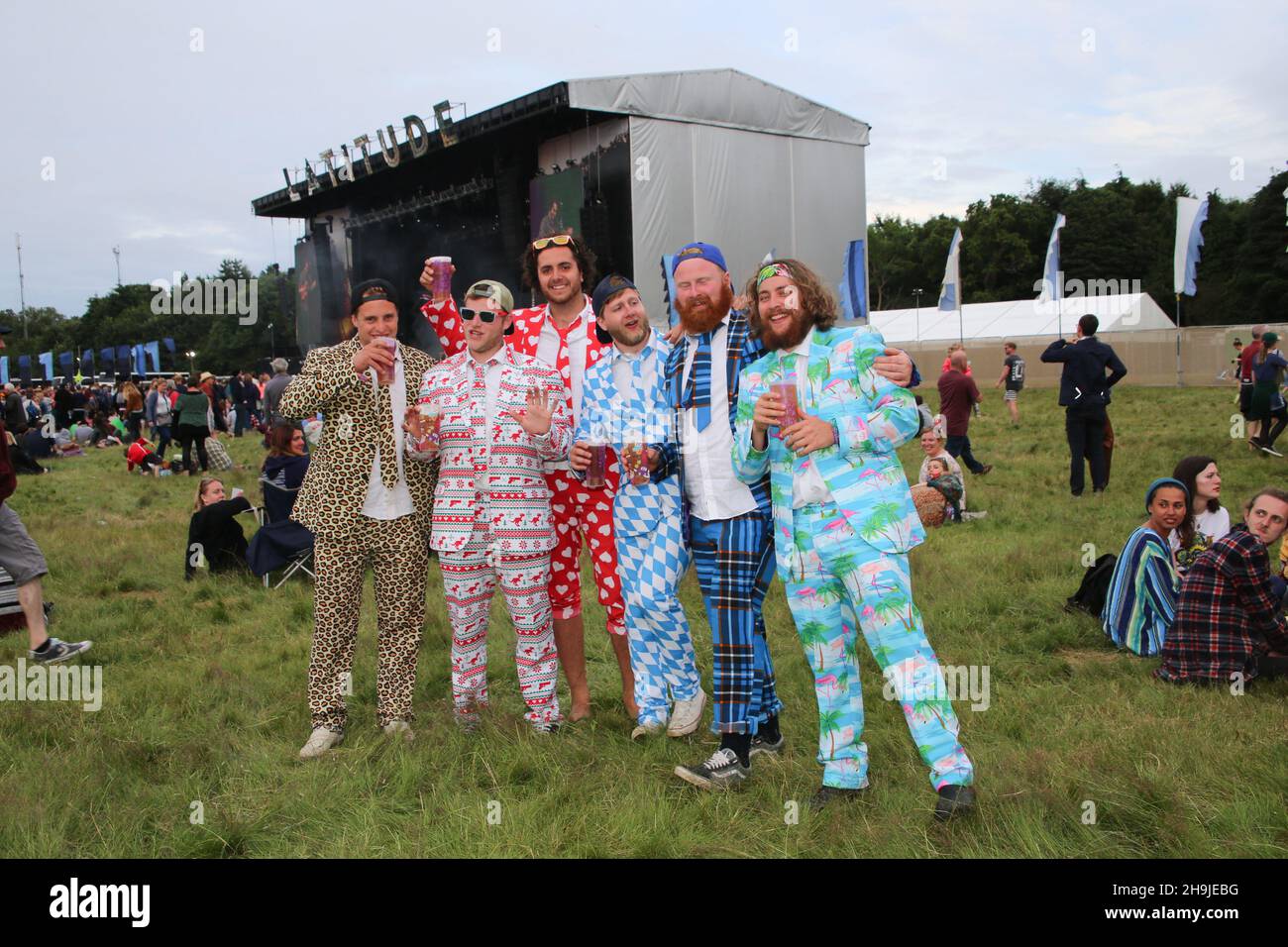 A group of men on a stag weekend at Latitude 2016. General views on Day 1 of the 2016 Latitude festival in Southwold, Suffolk Stock Photo
