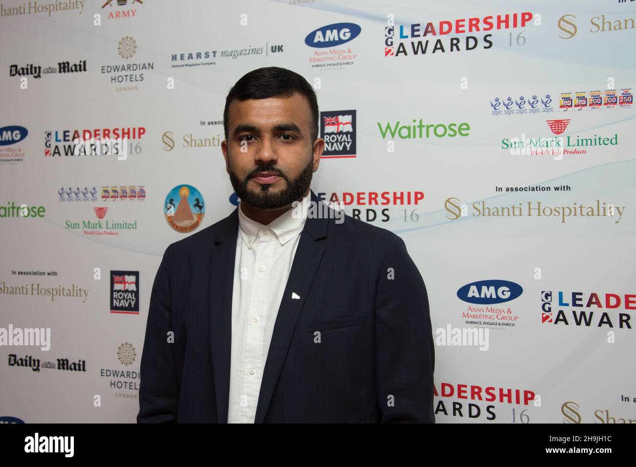 Hussein Manawer (soon to the the first Muslim in space) posing for photos before the 2016 GG2 Leadership Awards at the Park Plaza Westminster Hotel. Date of photo: Thursday, October 20, 2016. Photo credit should read: Richard Gray/EMPICS Entertainment. Stock Photo