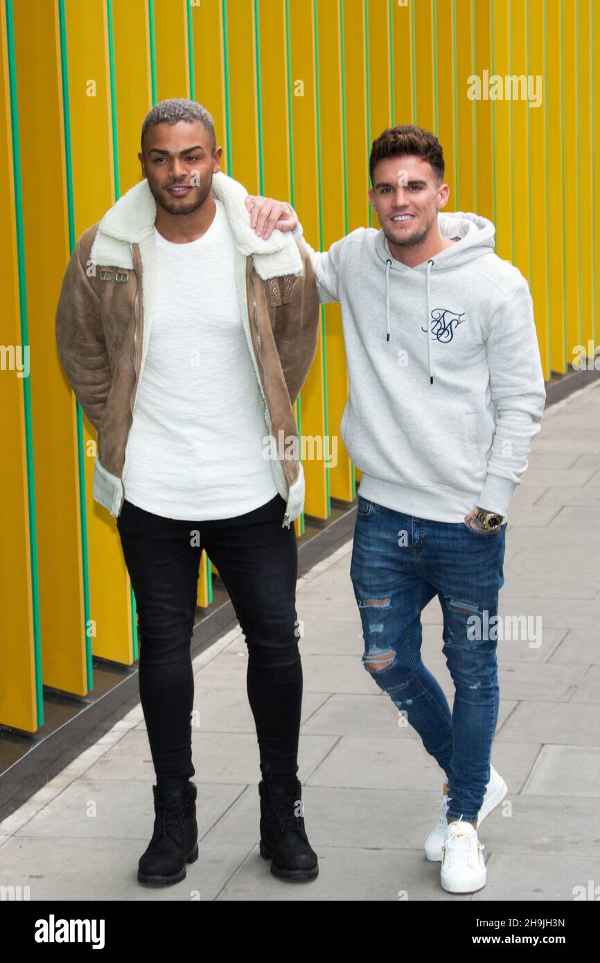 Nathan Henry (left) and Gary "Gaz" Beadle pose for photos outside MTV HQ in  Camden Town, London, ahead of the launch of series 13 of Geordie Shore.  Photo date: Wednesday, October 19,