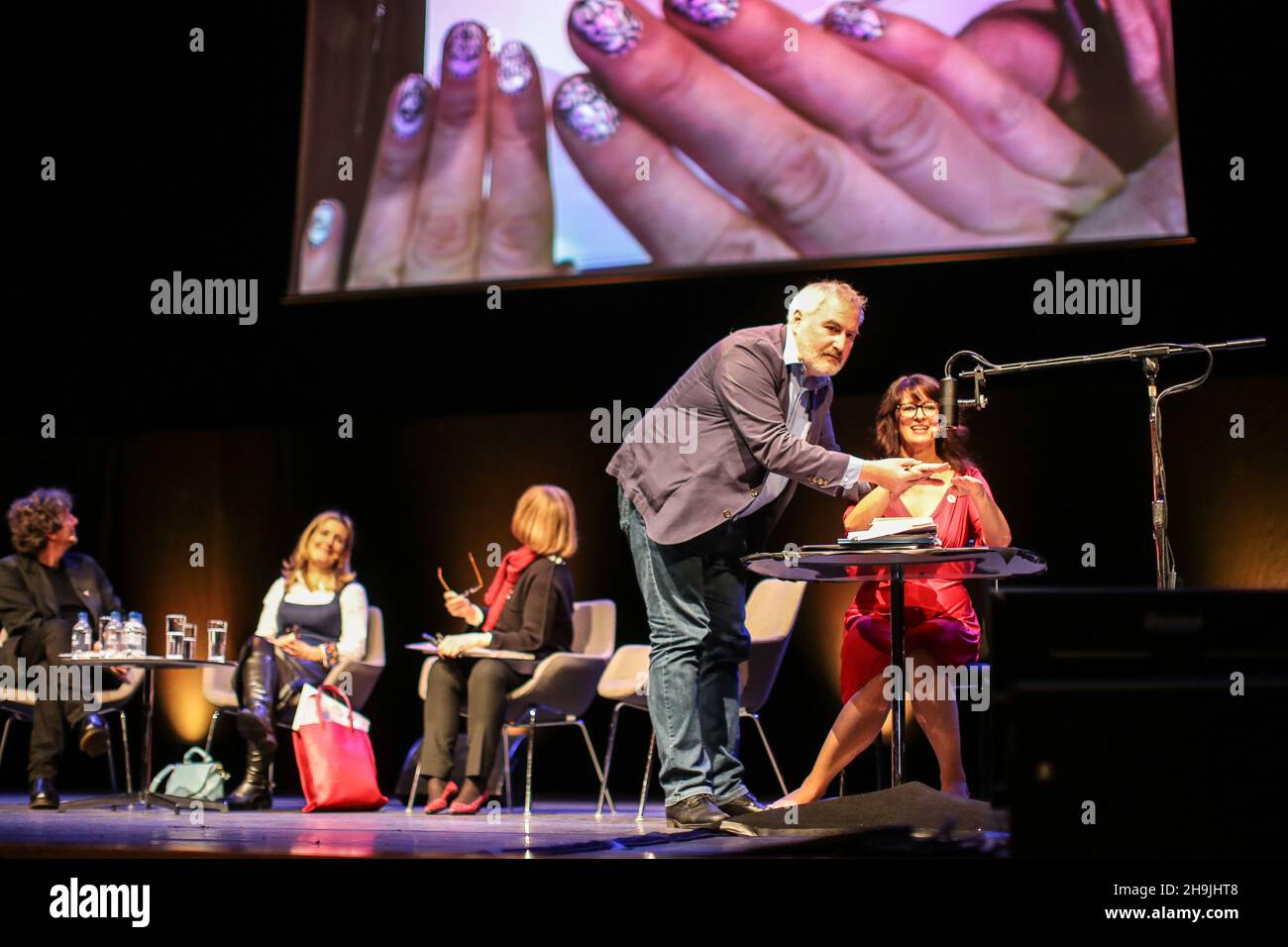Chris Riddell and Liz Pichon during an event about children's literature as part of the Imagine Festival at the Festival Hall in the Southbank Centre in London. Photo date: Wednesday, February 15, 2017. Photo credit should read: Richard Gray/EMPICS Entertainment Stock Photo
