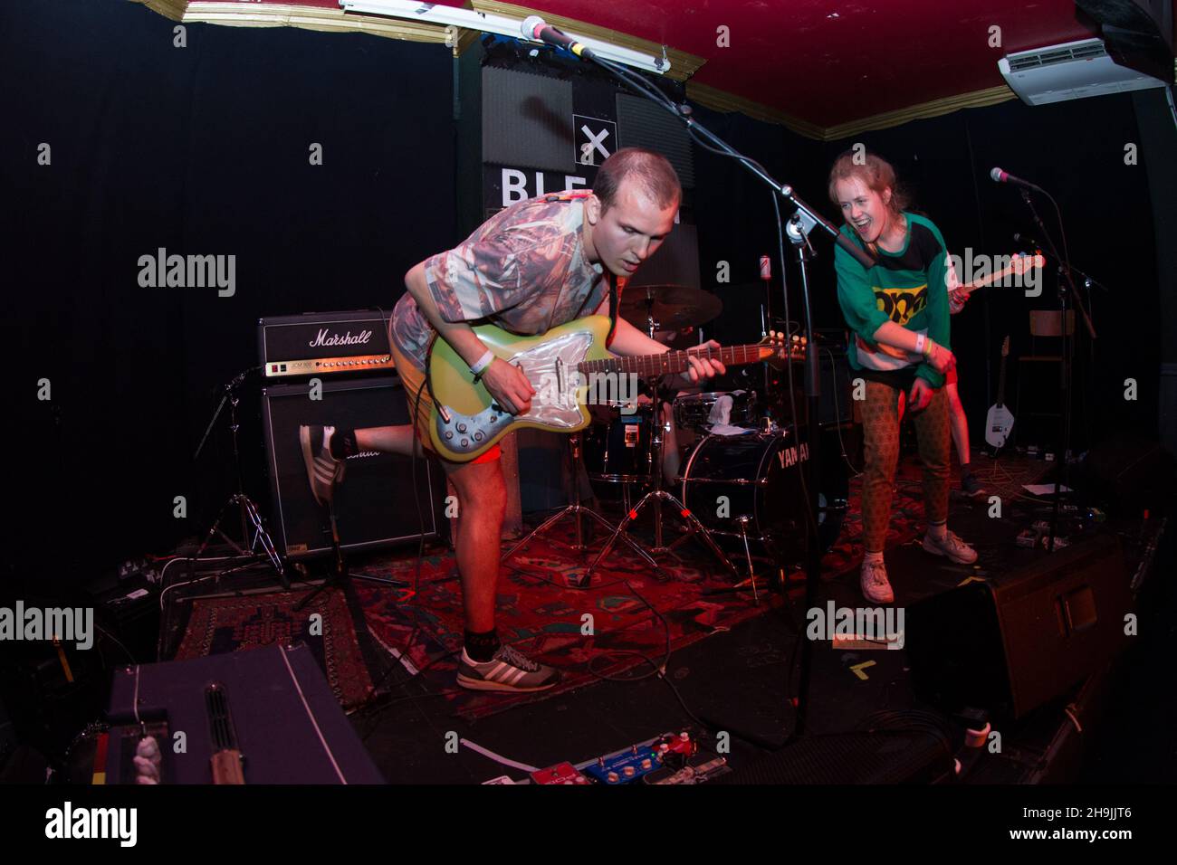 Norwegian band Pom Poko performing live on stage at Bleach on day 2 of the  2017 Great Escape Festival, a music industry showcase for new talent held  in Brighton, UK. Photo date: