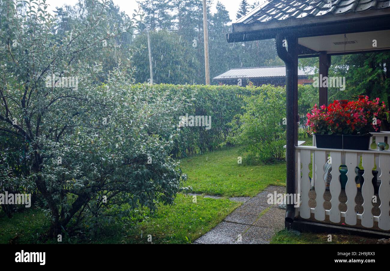 Heavy rain at Summer Stock Photo