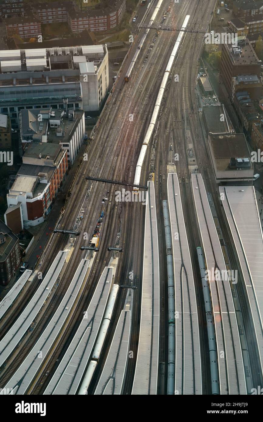 A view of London Bridge train station taken from the top of the Shard