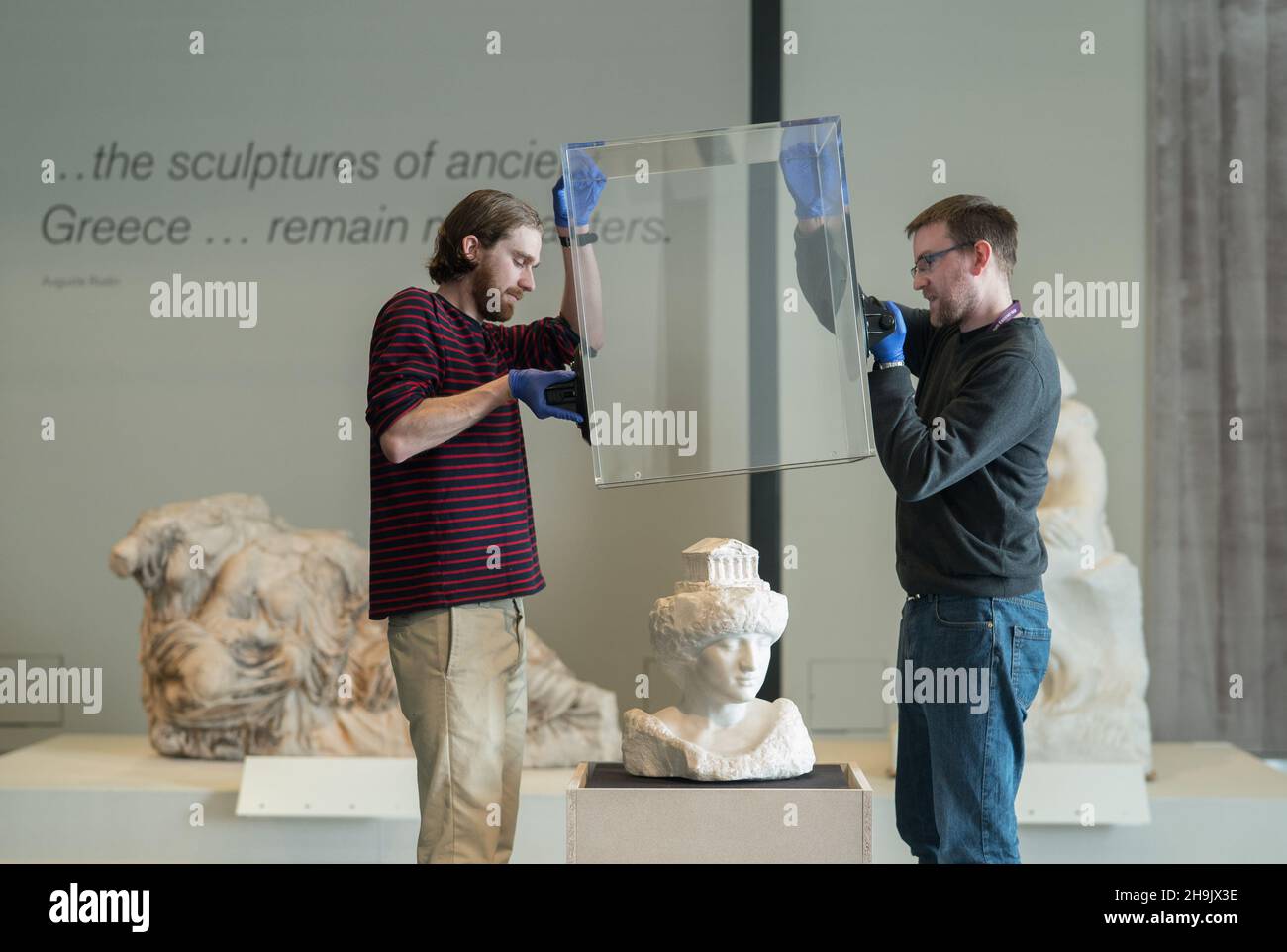 British Museum Conservators Lift The Case Onto The Sculpture Pallas ...