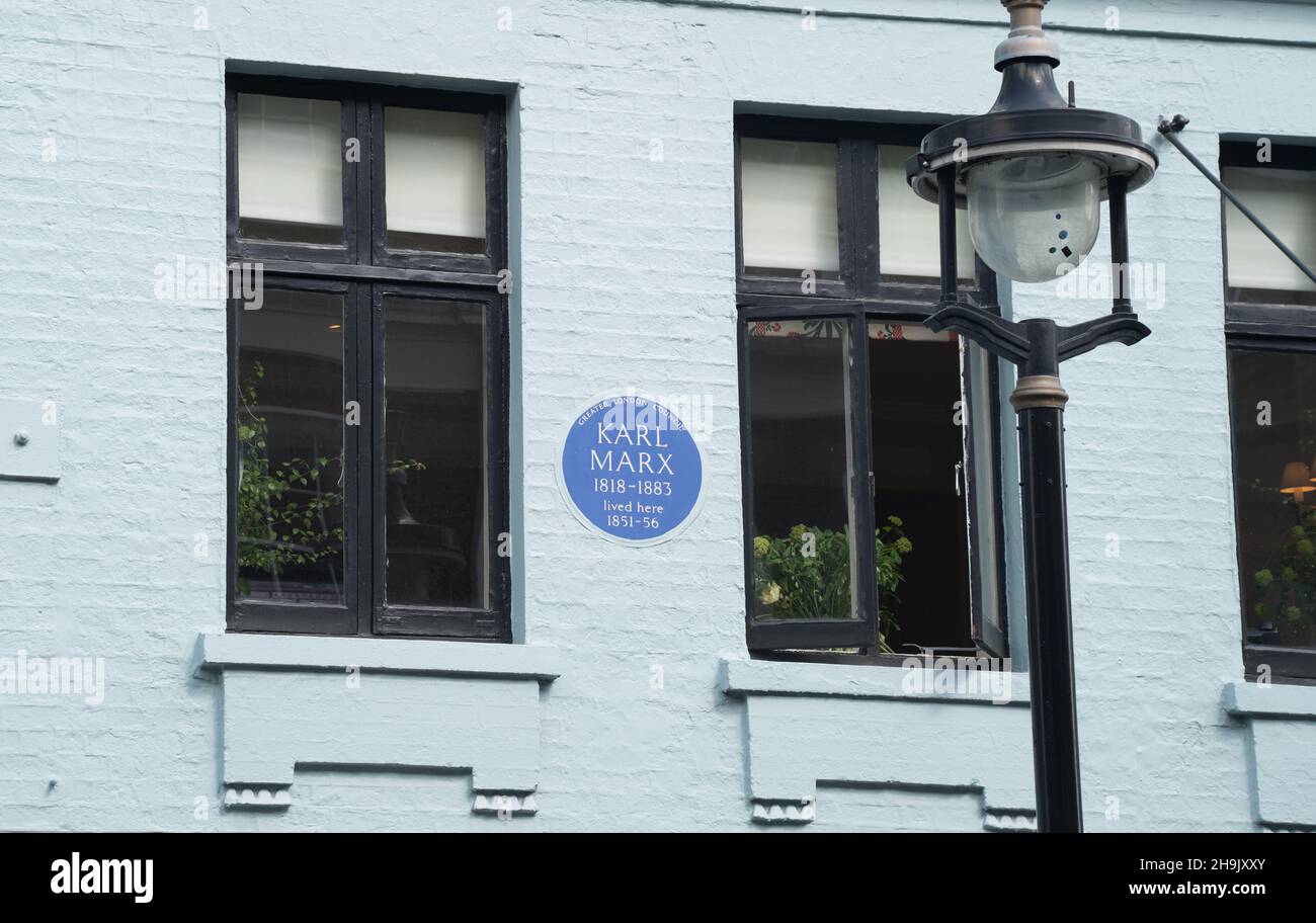 Views of the blue plaque where Karl Marx lived between 1851 and 1856 at 28 Dean Street, London. It is the 200th anniversary of Marx's birth on May 6, 2018. Photo date: Wednesday, May 2, 2018. Photo credit should read: Richard Gray/EMPICS Stock Photo