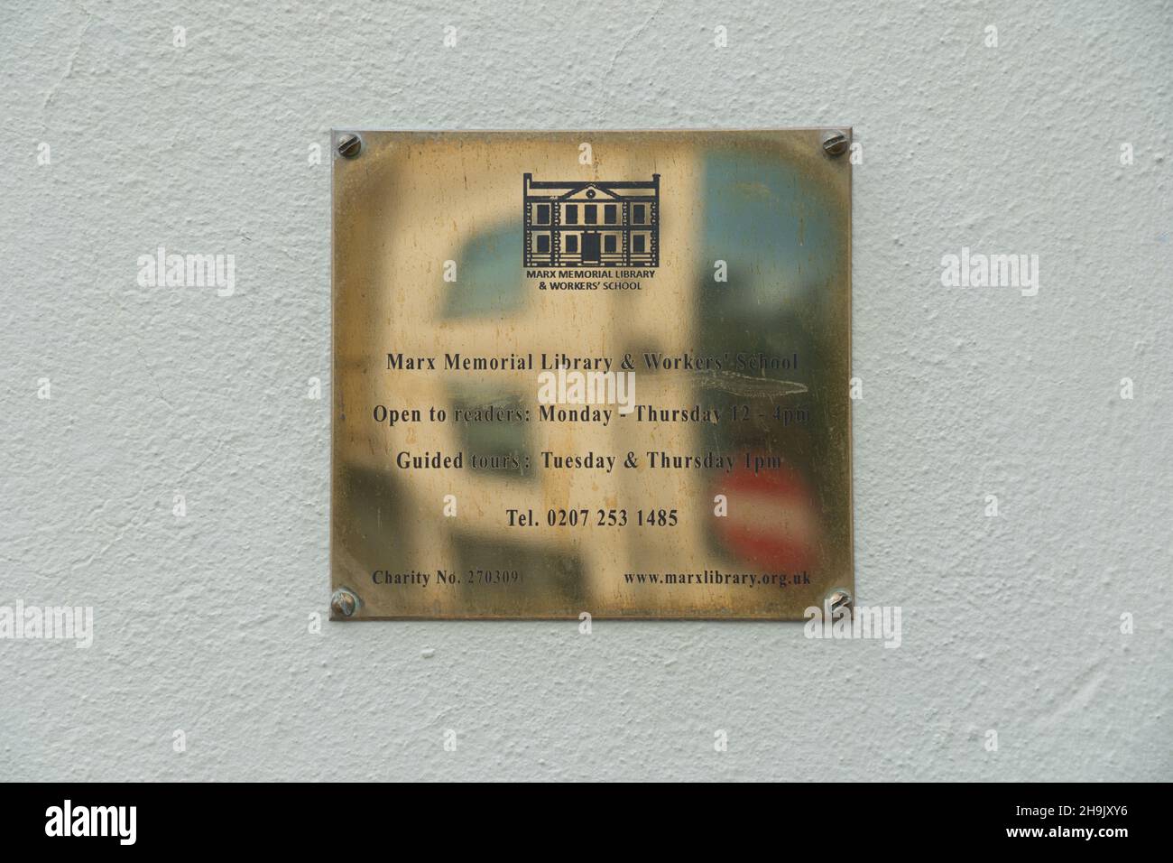 Name plate on the Karl Marx Memorial Library in Clerkenwell Green, London. It is the 200th anniversary of Marx's birth on May 6, 2018. Photo date: Wednesday, May 2, 2018. Photo credit should read: Richard Gray/EMPICS Stock Photo