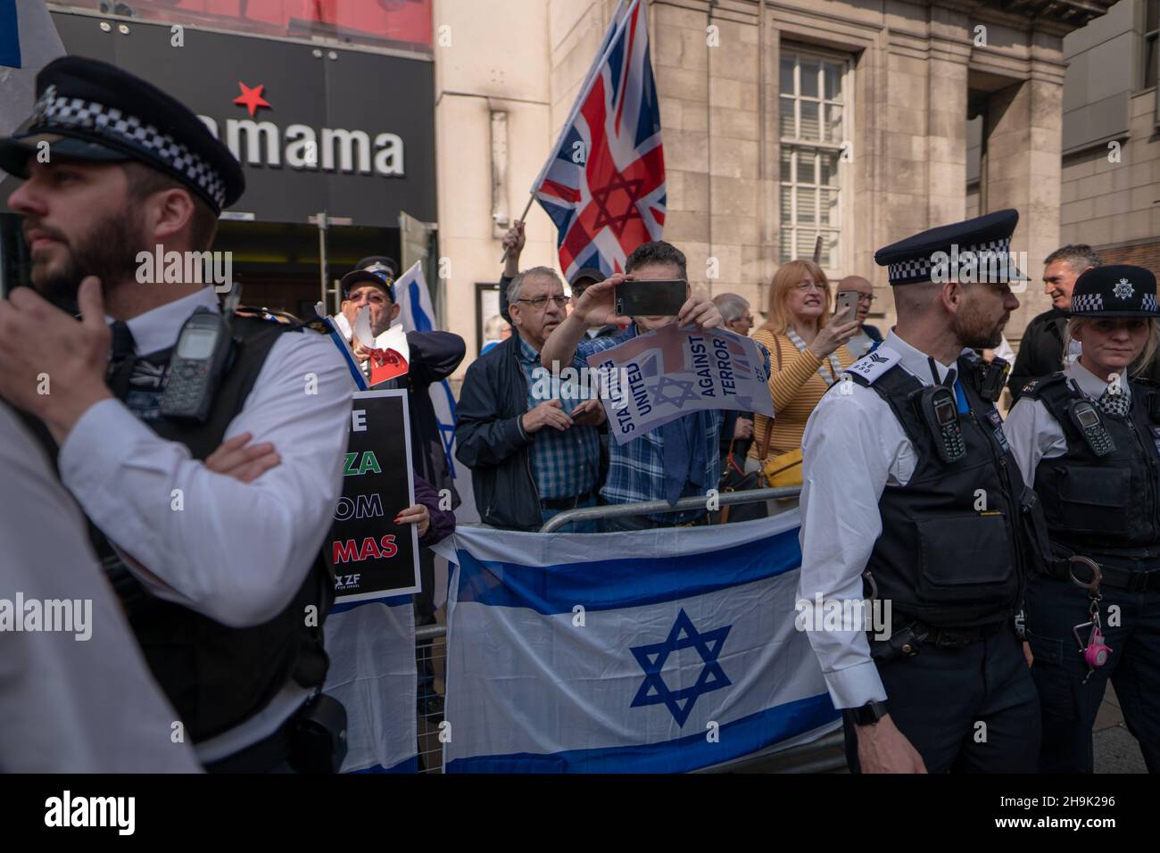 Israel supporters at a pro-Palestine demonstration (Exist, Resist Return) outside the Israel embassy in London. Photo date: Saturday, March 30, 2019. Photo credit should read: Richard Gray/EMPICS Stock Photo