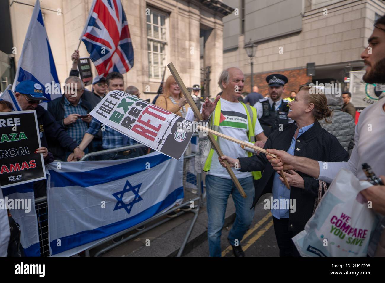 A pro-Palestine demonstration (Exist, Resist Return) clashes with Israel supporters outside the Israel embassy in London. Photo date: Saturday, March 30, 2019. Photo credit should read: Richard Gray/EMPICS Stock Photo