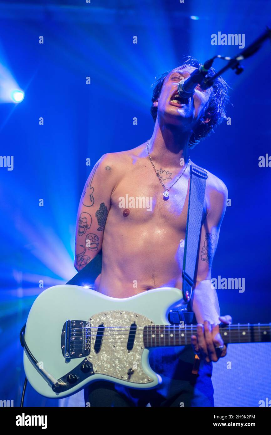 Alex Deadman of Lady Bird performing live on Fender stage at the 2019 ...