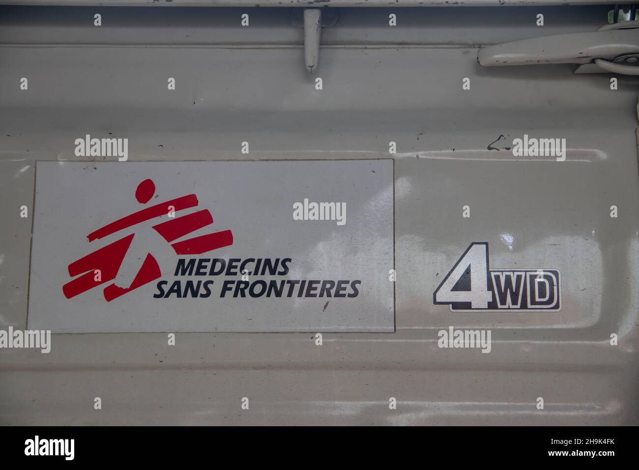 Doctors Without Borders Logo on 4WD vehicle Stock Photo