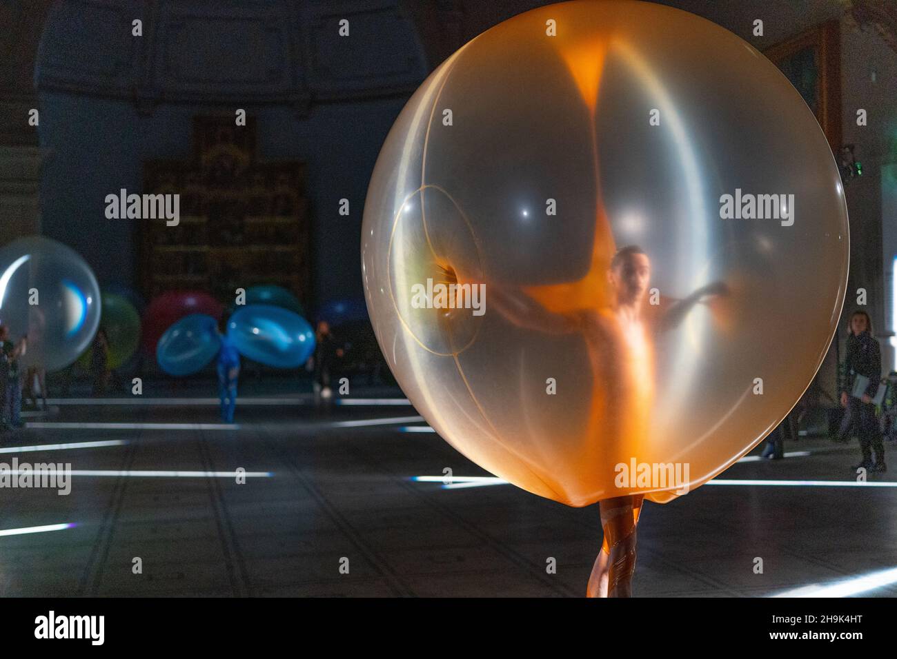 Fredrik Tjaerandsen's Fashion in Motion presentation. Presenting his otherworldly wearable 'bubbles' in the Victoria and Albert Museum's Raphael Gallery, the show builds on his graduate show Moments of Clarity. in London. Photo date: Friday, January 24, 2020. Photo credit should read: Richard Gray/EMPICS Stock Photo