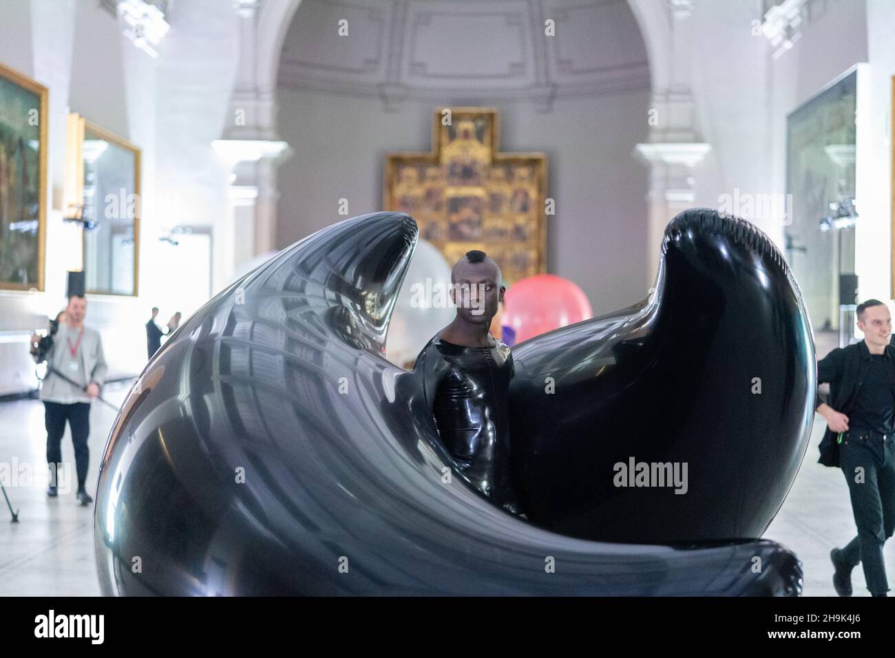 Fredrik Tjaerandsen's Fashion in Motion presentation. Presenting his otherworldly wearable 'bubbles' in the Victoria and Albert Museum's Raphael Gallery, the show builds on his graduate show Moments of Clarity. in London. Photo date: Friday, January 24, 2020. Photo credit should read: Richard Gray/EMPICS Stock Photo