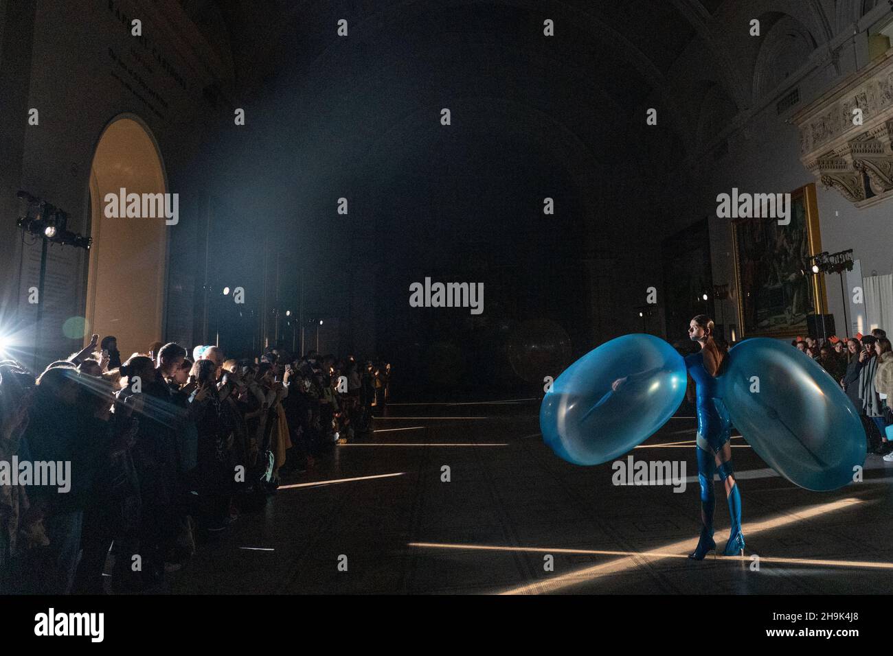 Fredrik Tjaerandsen's Fashion in Motion presentation. Presenting his otherworldly wearable 'bubbles' in the Victoria and Albert Museum's Raphael Gallery, the show builds on his graduate show Moments of Clarity. in London. Photo date: Friday, January 24, 2020. Photo credit should read: Richard Gray/EMPICS Stock Photo