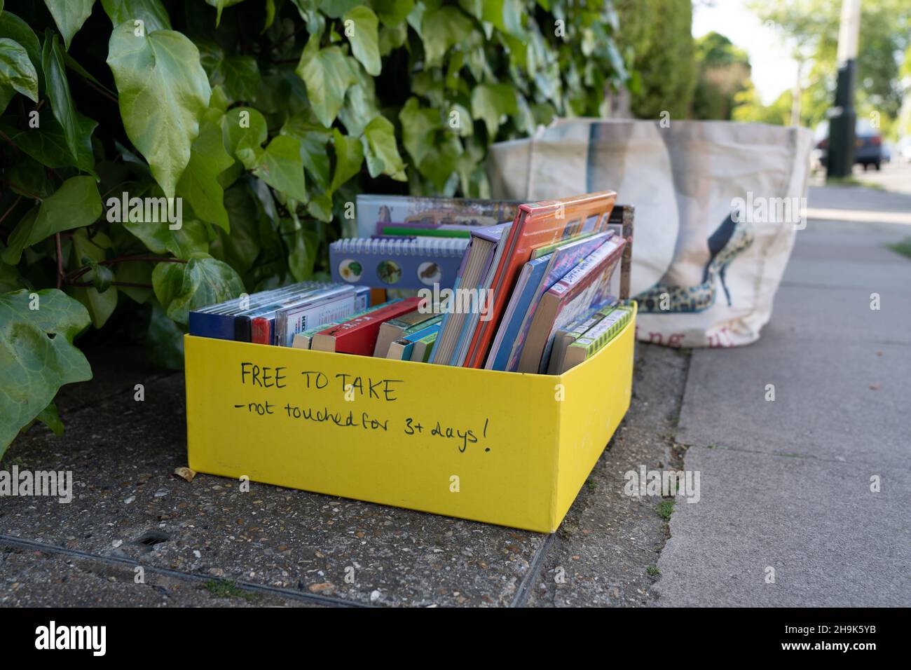 Books being offered for free on a street in Ealing with the note that they have been untouched in three days. Photo date: Friday, May 8, 2020. Photo credit should read: Richard Gray/EMPICS Stock Photo